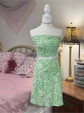 Y2K Green & White Strapless Floral Sundress
